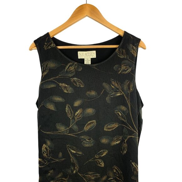 Norton McNaughton Sleeveless Black & Gold Leaf Pattern Dress XL Polyester - Picture 3 of 5